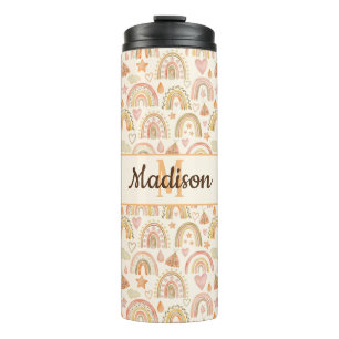 Garrafa Térmica Monograma Personalizado Boho Rainbow Tumbler Botle