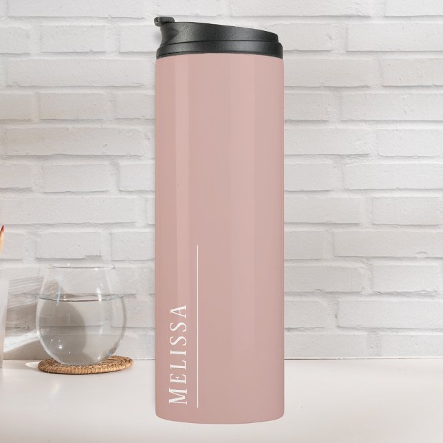 Garrafa Térmica Monograma personalizado, cor-de-rosa pincel modern (Blush Pink water bottle thermal travel mug with a monogram)