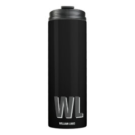 Garrafa Térmica Monograma personalizado de Cinza e preto minimalis