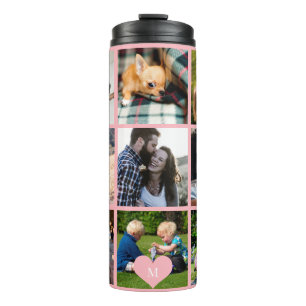 Garrafa Térmica Monograma personalizado de colagem de fotos, blush