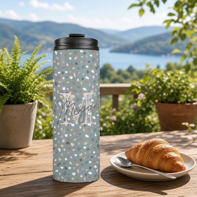 Garrafa Térmica Monograma Personalizado de Terrazzo (Criador carregado)
