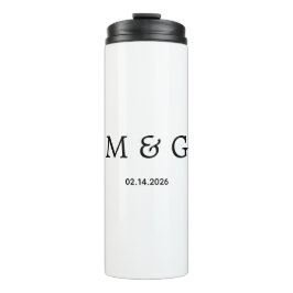 Garrafa Térmica Monograma Personalizado e Data Personalizada Branc