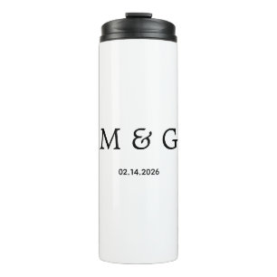 Garrafa Térmica Monograma Personalizado e Data Personalizada Branc