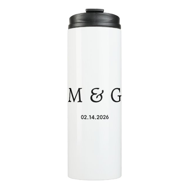 Garrafa Térmica Monograma Personalizado e Data Personalizada Branc (Frente)