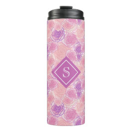 Garrafa Térmica Monograma Personalizado Floral de Rosa Roxo-Cujo