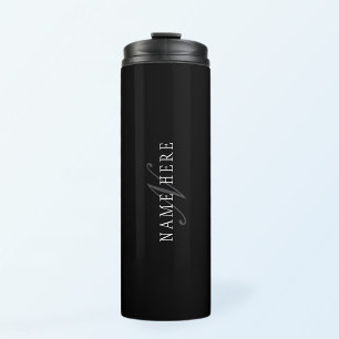 Garrafa Térmica Monograma Personalizável Elegante Cinza Preta Br