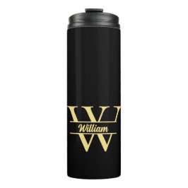 Garrafa Térmica Monograma Preto e Dourado | Rótulo Inicial Elegant