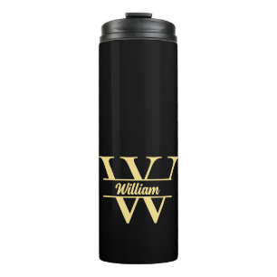 Garrafa Térmica Monograma Preto e Dourado Rótulo Inicial Elegant