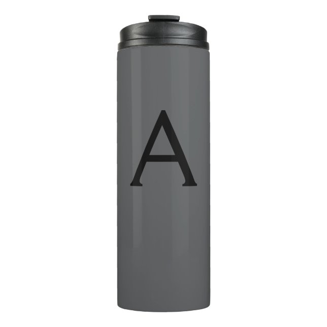 Garrafa Térmica Monograma Simples Cinza Clássico Adicionar Nome In (Frente)