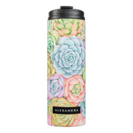 Garrafa Térmica Monograma Suculente Aquarela Pastel Colorido