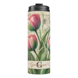 Garrafa Térmica Monograma - Tuliphas Rosa e Verde