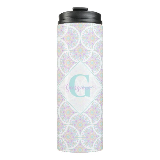 Garrafa Térmica Monogramas Pastel Rainbow Sundae Mandala Art Deco (Frente)