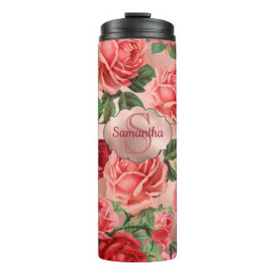 Garrafa Térmica Monogrammed floral dos rosas rosas vermelha