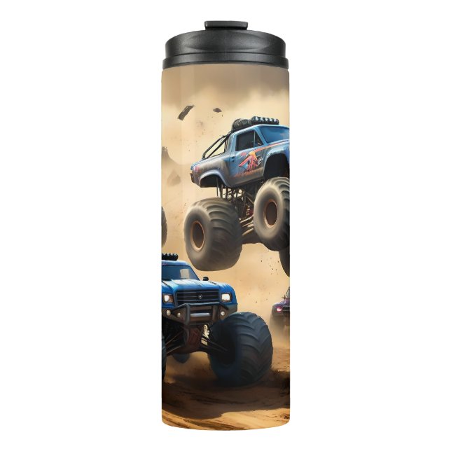 Garrafa Térmica Monster Trucks Correndo No Deserto, (Frente)