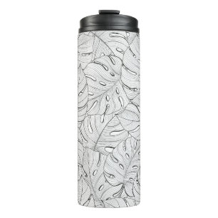 Garrafa Térmica Monstera deixa padrão branco preto