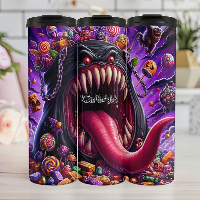 Garrafa Térmica Monstro cercado por Halloween Candy (Criador carregado)