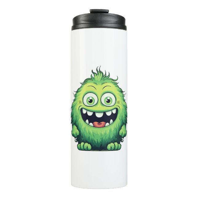 Garrafa Térmica Monstro Verde Fofo Desenho Animado Sorridente (Frente)