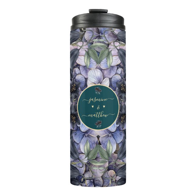 Garrafa Térmica Moody Black Floral Classic Couple Names Wedding (Frente)
