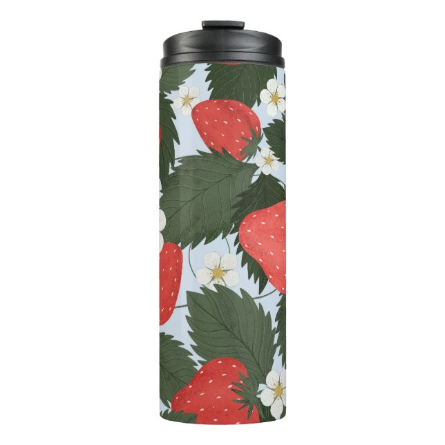 Garrafa Térmica Morangos: padrão de fruta de verão design. (Frente)