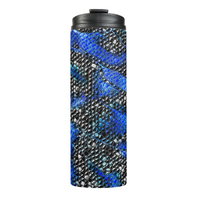 Garrafa Térmica Mosaico hexagonal ou escamas de peixe azul e preto (Frente)
