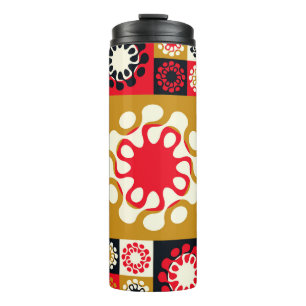 Garrafa Térmica Mosaico Vermelho Dourado asiático, Estilo Étnico.