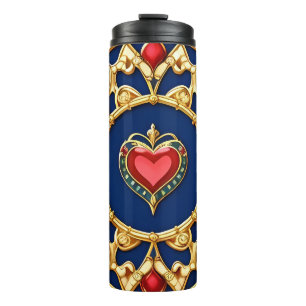 Garrafa Térmica Motivo de Coração com Moldura Dourada e Design Orn