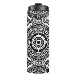 Garrafa Térmica Motivo de Medalhão Preto e Branco