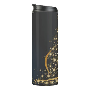 Garrafa Térmica Motivo natalício azul com árvore de Natal dourada