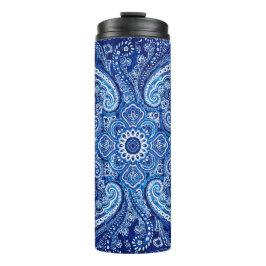 Garrafa Térmica Motivo Paisley Azul Monocromático