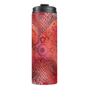 Garrafa Térmica Motivo Paisley Simétrico Vermelho Ornamentado
