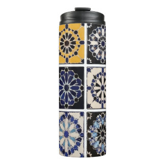 Garrafa Térmica Mug - Moroccan Zellige Mosaic Navy Mustard Tile