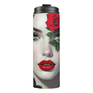 Garrafa Térmica Mulher Bonita com Rosa Vermelha