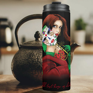 Garrafa Térmica Mulher Elegante Máscara Veneziana Vermelho Verde