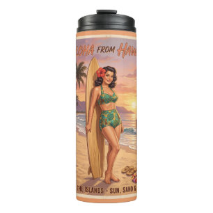 Garrafa Térmica Mulher Havaiana Estilo Retrô Pin Up