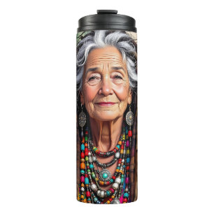 Garrafa Térmica Mulher Hippie Idosa e Legal com Dread Locks