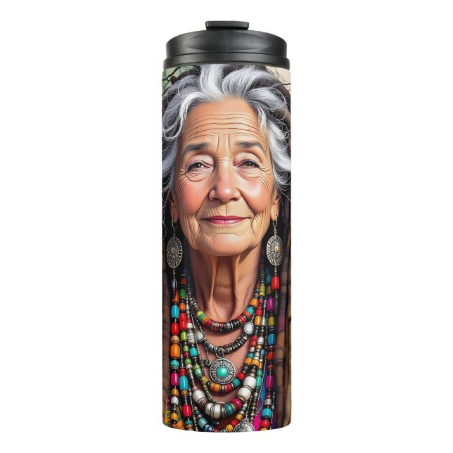 Garrafa Térmica Mulher Hippie Idosa e Legal com Dread Locks   (Frente)