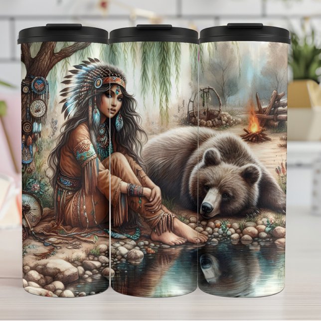 Garrafa Térmica Mulher indígenas, Urso, Água: Reflexão (Criador carregado)