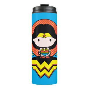 Garrafa Térmica Mulher Maravilha Chibi com Bolinhas e logotipo