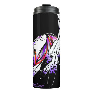 Garrafa Térmica Mulher nativa tumbler é negra púrpura