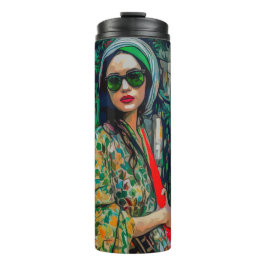 Garrafa Térmica Mulher nos óculos de sol verde