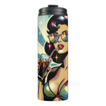 Mulher Pinup Bonita com uma Cola na Praia