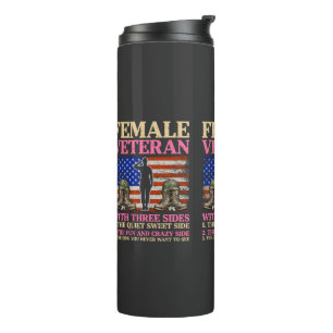 Garrafa Térmica Mulher Veterana Militar Divertida Bandeira America