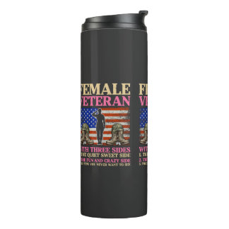 Garrafa Térmica Mulher Veterana Militar Divertida Bandeira America
