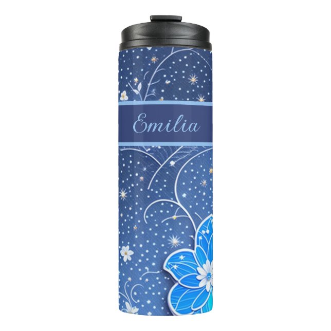 Garrafa Térmica Muster blau weiß mit Blumen (Frente)