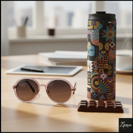 Garrafa Térmica Muted Earthy Folk Art Patchwork Quilt