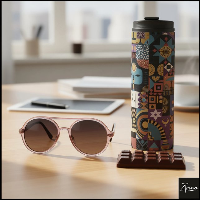 Garrafa Térmica Muted Earthy Folk Art Patchwork Quilt (Criador carregado)