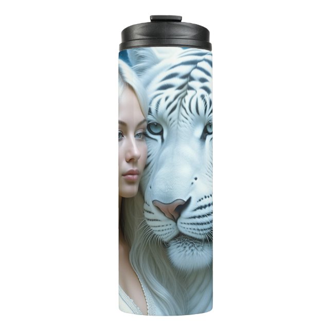 Garrafa Térmica Mystical White Tiger e Mulher Personalizada (Frente)