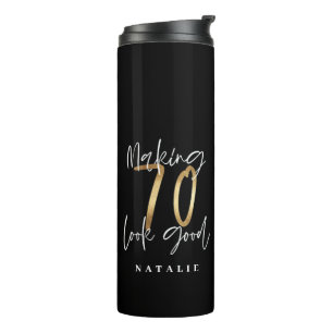 Garrafa Térmica na moda de aniversário de 70 de preto e ouro mode