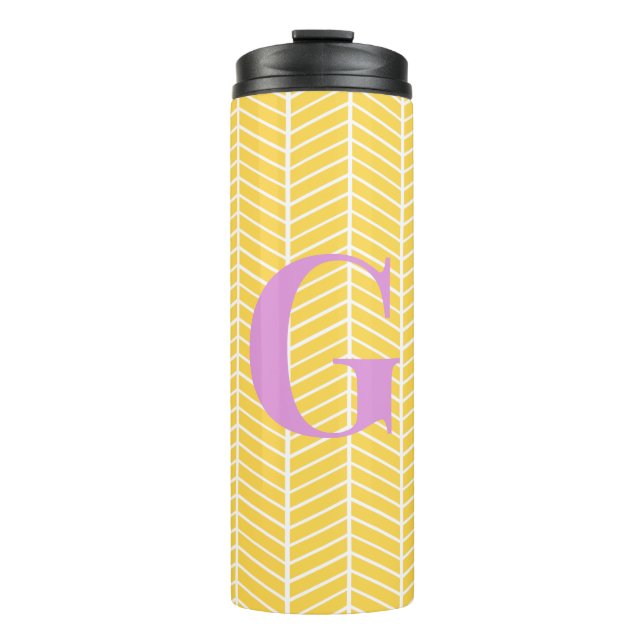 Garrafa Térmica Na moda Yellow Herringbone Chevron ZigZag Monogram (Frente)