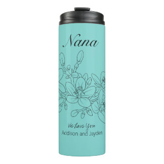 Garrafa Térmica Nana Personalizada Nomes de Netos Aqua Floral
